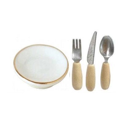 Essgeschirr 1:10 Holz / Metall / Porzellan 4 Teile