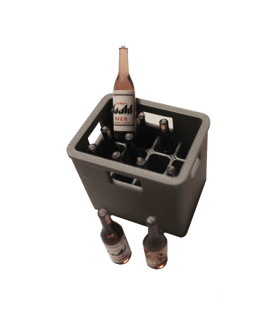 Getränkekiste grau gefüllt mit 12 Bierflaschen
