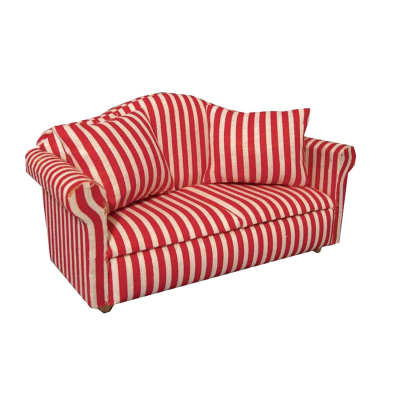 Sofa rot / weiß gestreift mit 2 Kissen