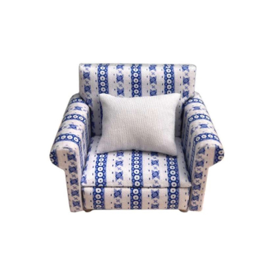 Sessel blau / weiß mit Kissen