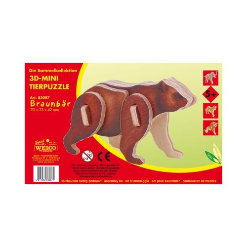 Farbiger Mini Holzbausatz Braunbär - 3D Puzzle