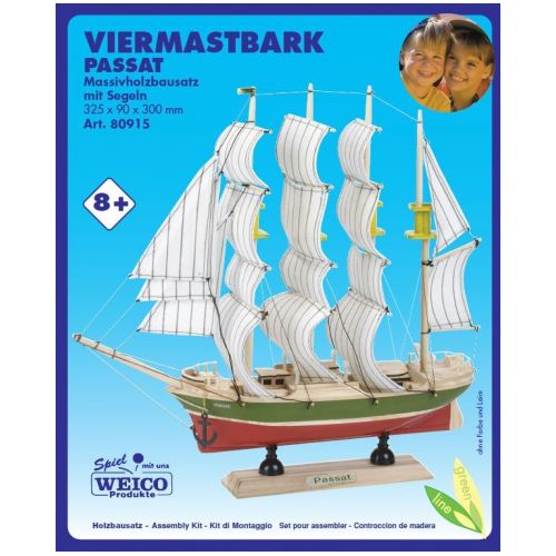 Weico Holzbausatz aus Massivholz 80915 - Viermastbark Passat mit Segeln