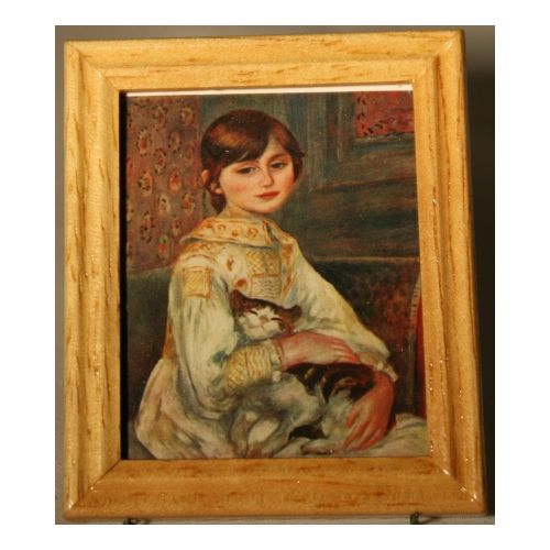 Bild gerahmt 4x5cm - Mädchen mit Katze von Renoir
