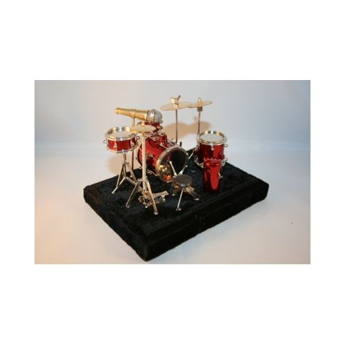 Schlagzeug  12x10cm  Gold Körper mit rot / silber - 2