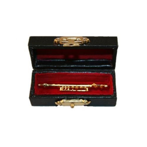 Querflöte aus Metall - Gold 6cm 1:12 mit Koffer