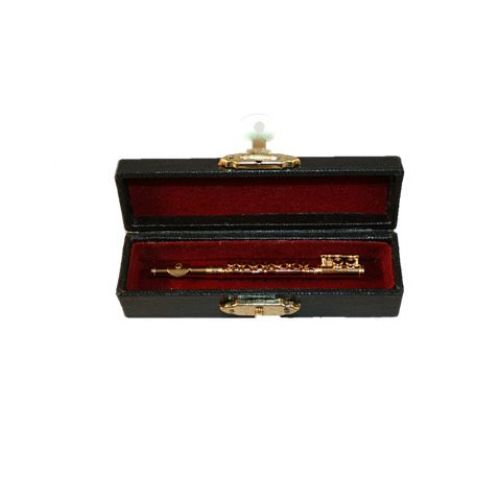 Querflöte aus Metall - Gold 8cm 1:8 mit Koffer