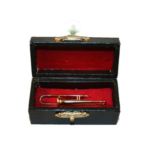 Gold Blasinstrument aus Metall Posaune 5,5cm mit Koffer