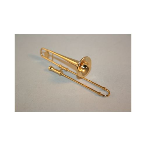 Gold Blasinstrument aus Metall Posaune 8cm mit Koffer - 2
