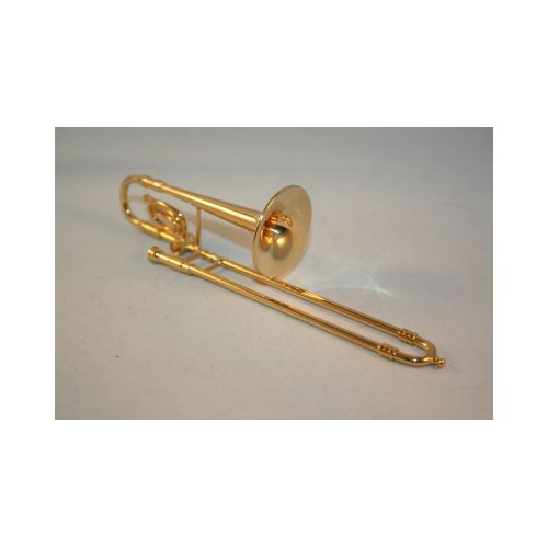 Gold Blasinstrument aus Metall Posaune 10,5cm - 1:12 - mit Koffer - 2