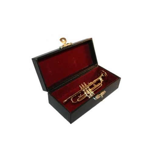 Gold Blasinstrument aus Messing Trompete 1:6 9cm mit Koffer