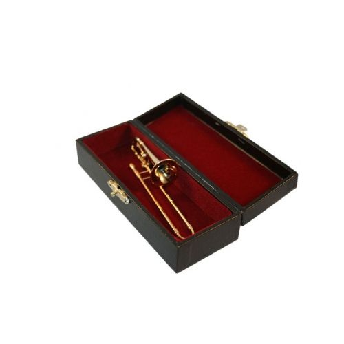 Gold Blasinstrument aus Metall Posaune 14cm - 1:10 - mit Koffer