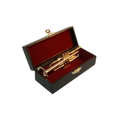 Gold Blasinstrument aus Messing Trompete 1:4 11,5cm mit Koffer
