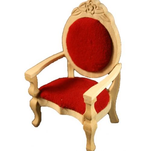 Stuhl 8cm mit rotem Samt Polster natur unlackiert