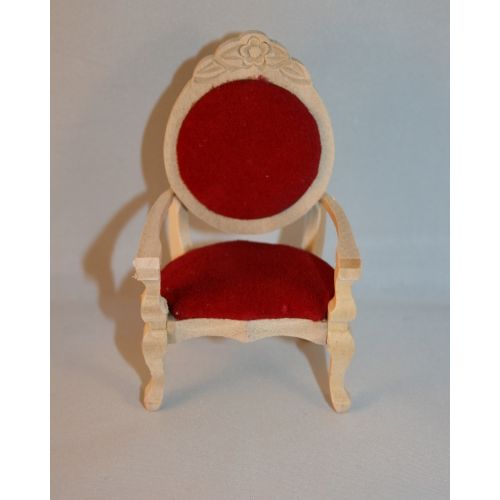 Stuhl 8cm mit rotem Samt Polster natur unlackiert - 2