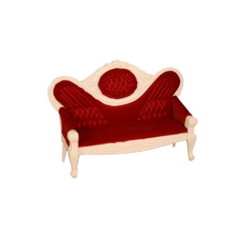 Rotes viktorianisches Salon Sofa weiß lackiert