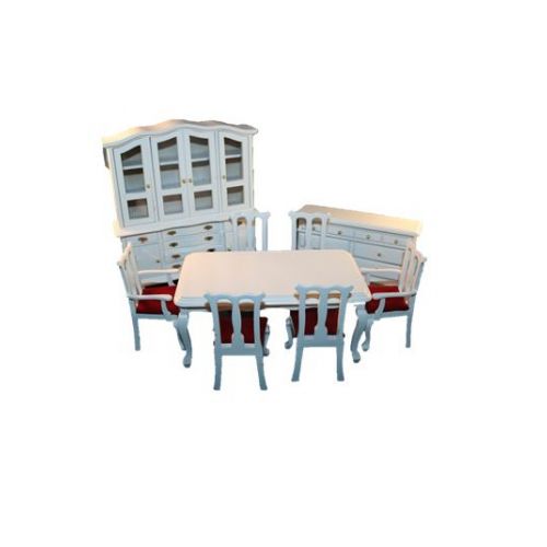 Speisezimmer Holz weiß lackiert 9-teilig 1:12