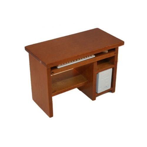 PC Tisch Computertisch Holz mittelbraun 1:12