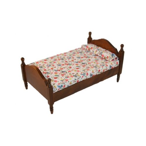 Bett geblümt 16x10cm Antikbraun 1:12