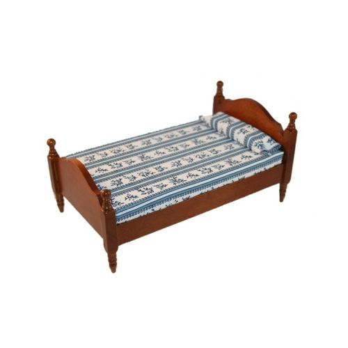 Bett blau / weiß 16x10cm Mittelbraun 1:12