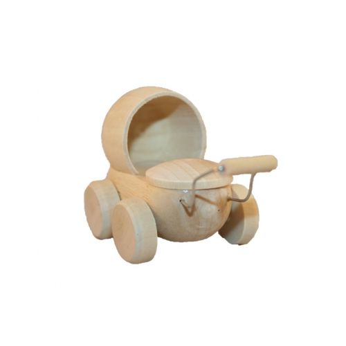 Puppenstube Miniatur - Puppenwagen Holz Natur 4cm - 2