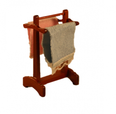 Handtuchalter mahagony mit 2 Handtüchern rosa + blau