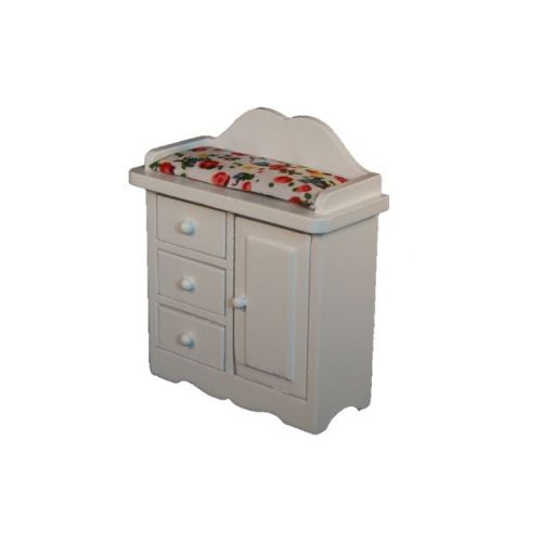 Wickelkommode Wickeltisch Holz weiß lackiert mit Auflage bunt geblühmt