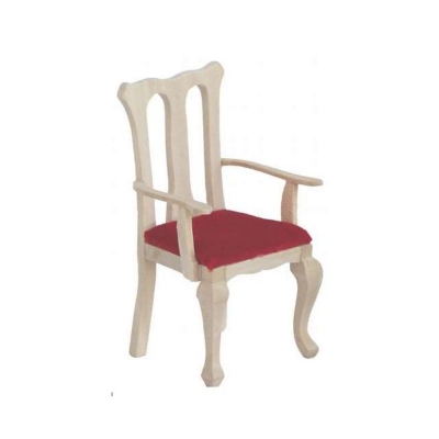 Stuhl mit Armlehne und rotem Polster Holz natur 1:12