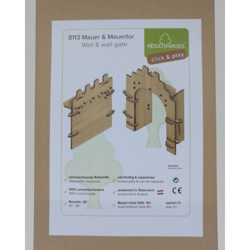 Qualitäts Holzbausatz Mauer & Mauertor Click&Play - bespielbar - Made in EU - 5