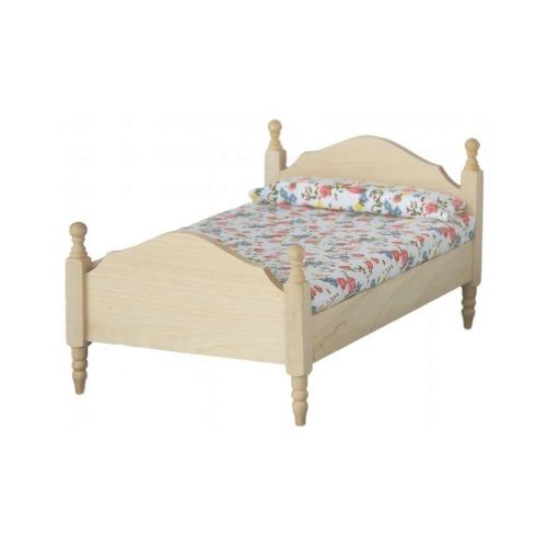 Bett geblümt 16x10cm Holz natur 1:12