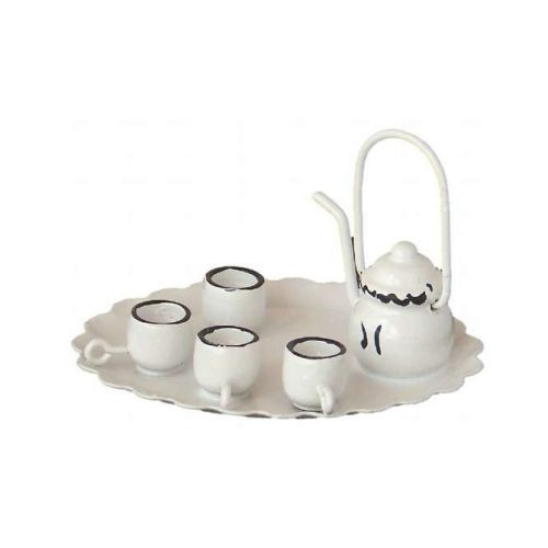 Teeservice weiß/blau auf Tablett