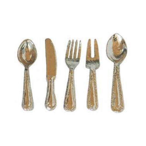 5er Set Besteck silberfarben 2 cm 1:12