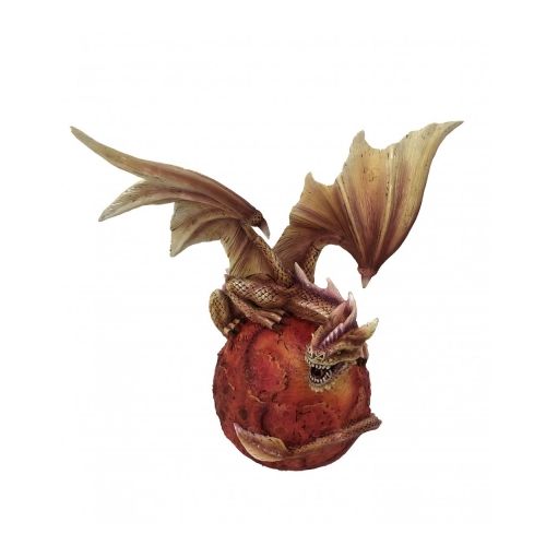 Dekofigur roter Drache AIKO fauchend sitzend auf Planet Mars 21,5 cm