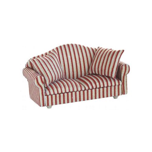 Sitzgruppe rot / weiß gestreift mit Sofa Sessel & Hocker - 2