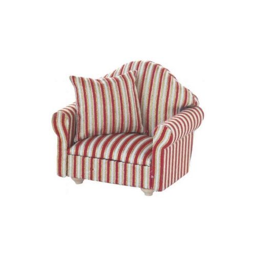 Sitzgruppe rot / weiß gestreift mit Sofa Sessel & Hocker - 3