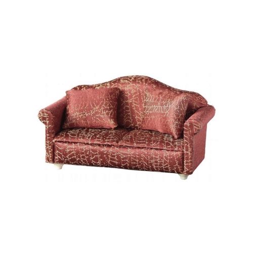 Sitzgruppe rot & goldenem Muster mit Sofa Sessel und Hocker - 2