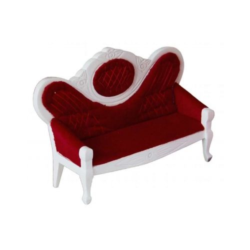 Sitzgruppe weiß lackiert aus 2 Stühlen, Sofa und Tisch Polster mit rotem Samt - 2