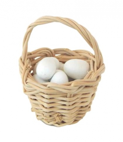 Korb mit Henkel 3 cm mit 10 Eiern  weiß 4x7 mm