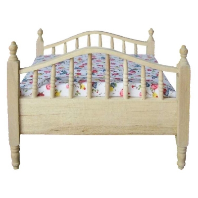 Bett geblümt 16x12cm Holz natur 1:12