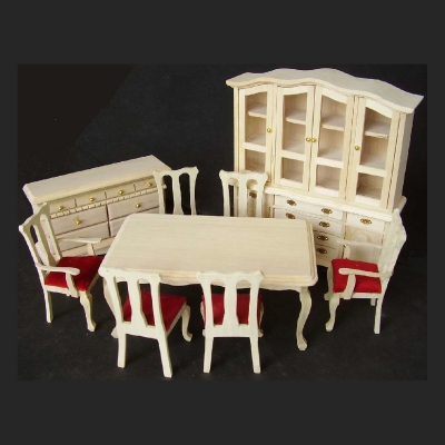 Deko-Speisezimmer 1:12 5/B,9Teile,natur,                            10/UK