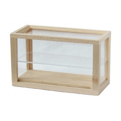 Vitrine mit Zwischenboden Holz natur 1:12